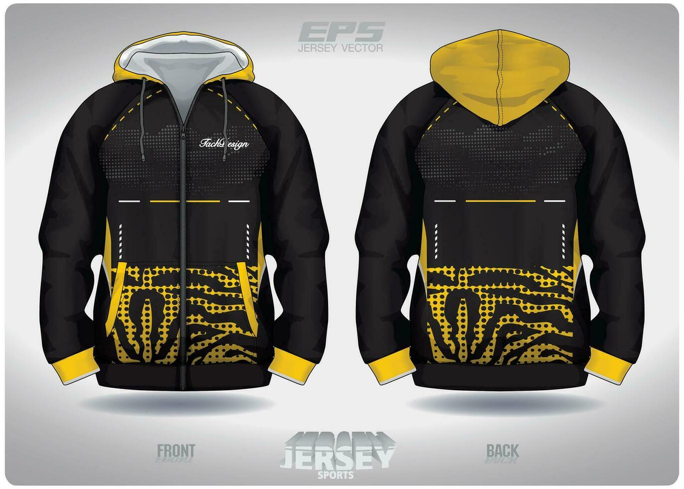 eps Jersey sport- overhemd vector.geel zwart zebra patroon ontwerp, illustratie, textiel achtergrond voor sport- lang mouw capuchon vector