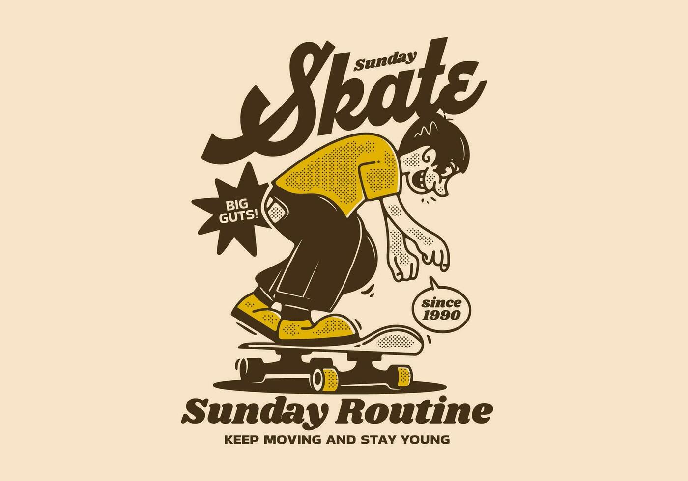 wijnoogst mascotte karakter met citaat ontwerp voor skateboard vector