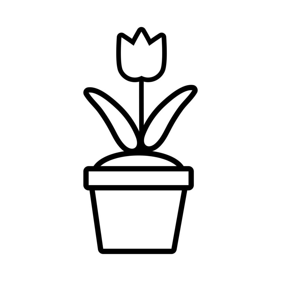bloem groei plant in keramische pot lijn stijlicoon vector