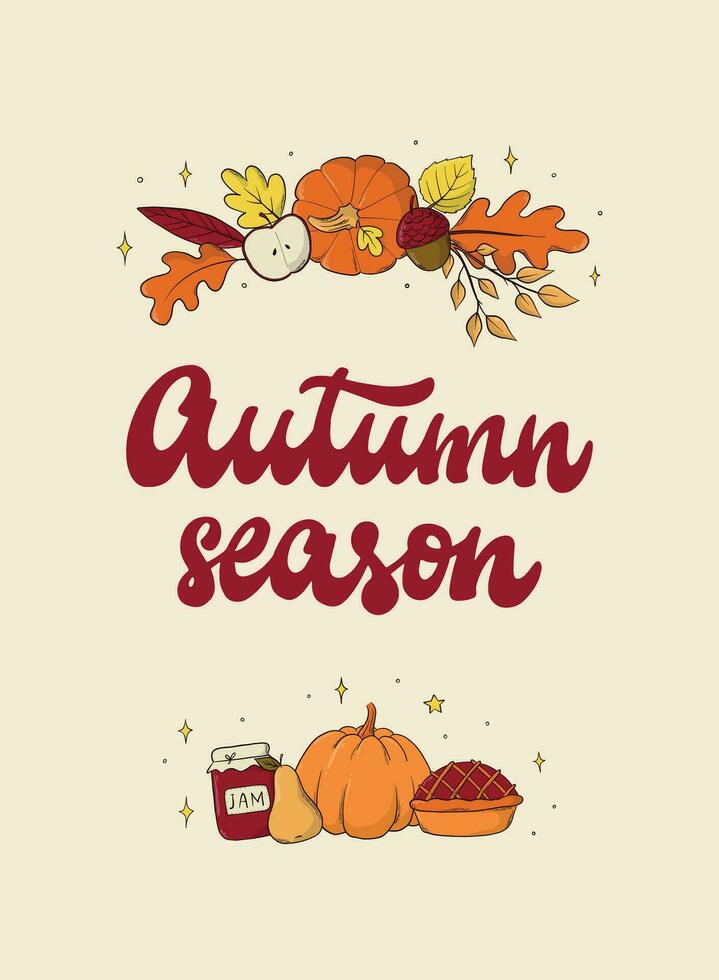 herfst seizoen belettering citaat versierd met doodles voor affiches, behang, scrapbooken, groet kaarten, spandoeken, uitnodigingen, enz. eps 10 vector