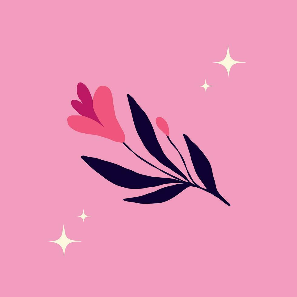 creatief eigenzinnig roze bloemen, helder kaart met wilde bloemen in levendig kleuren vector