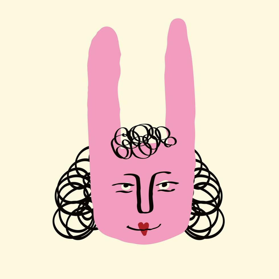 vreemd grappig roze konijn met lief gezicht. modern modieus illustratie vector