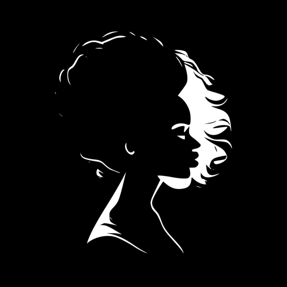 zwart vrouw - zwart en wit geïsoleerd icoon - vector illustratie