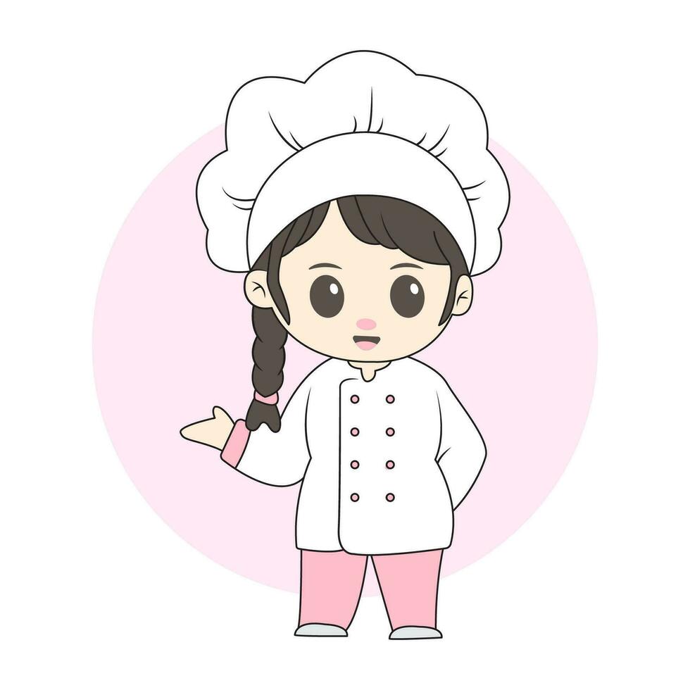 vrouw chef chibi karakter vector