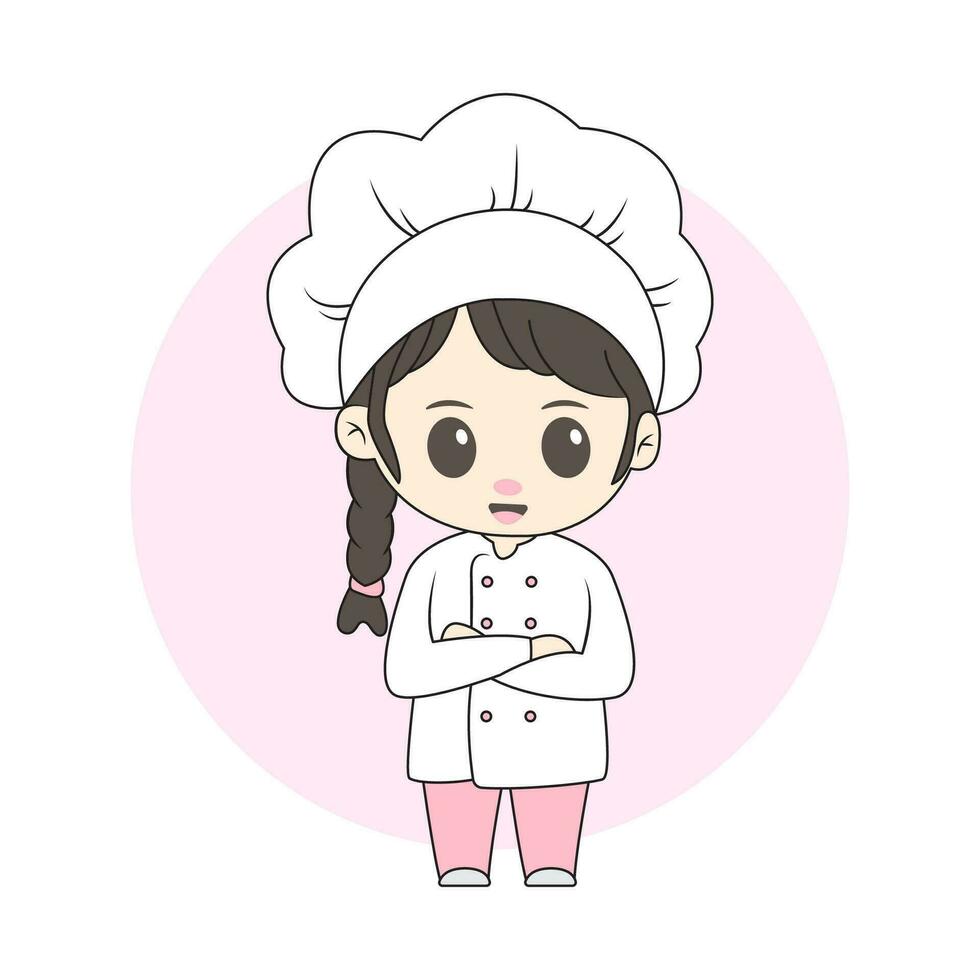 vrouw chef chibi karakter vector