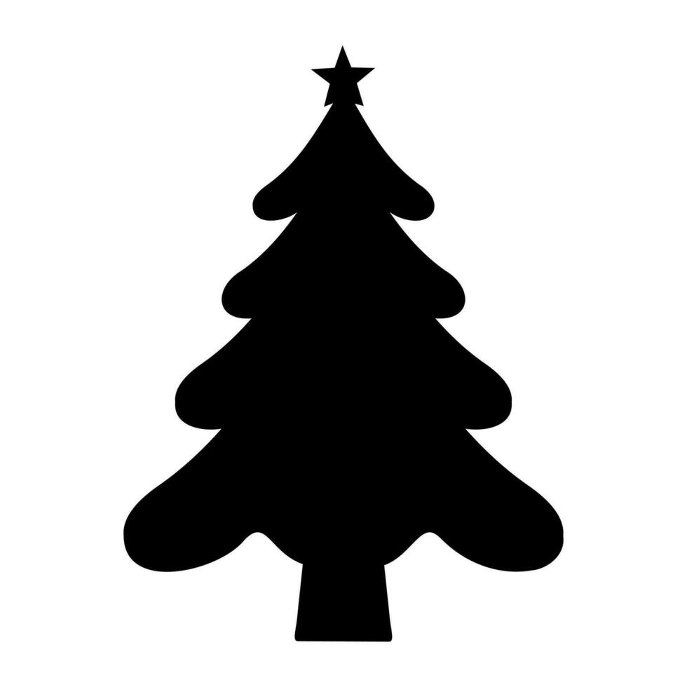 zwart silhouet van Kerstmis boom. Spar boom zwart icoon geïsoleerd Aan wit achtergrond. vector