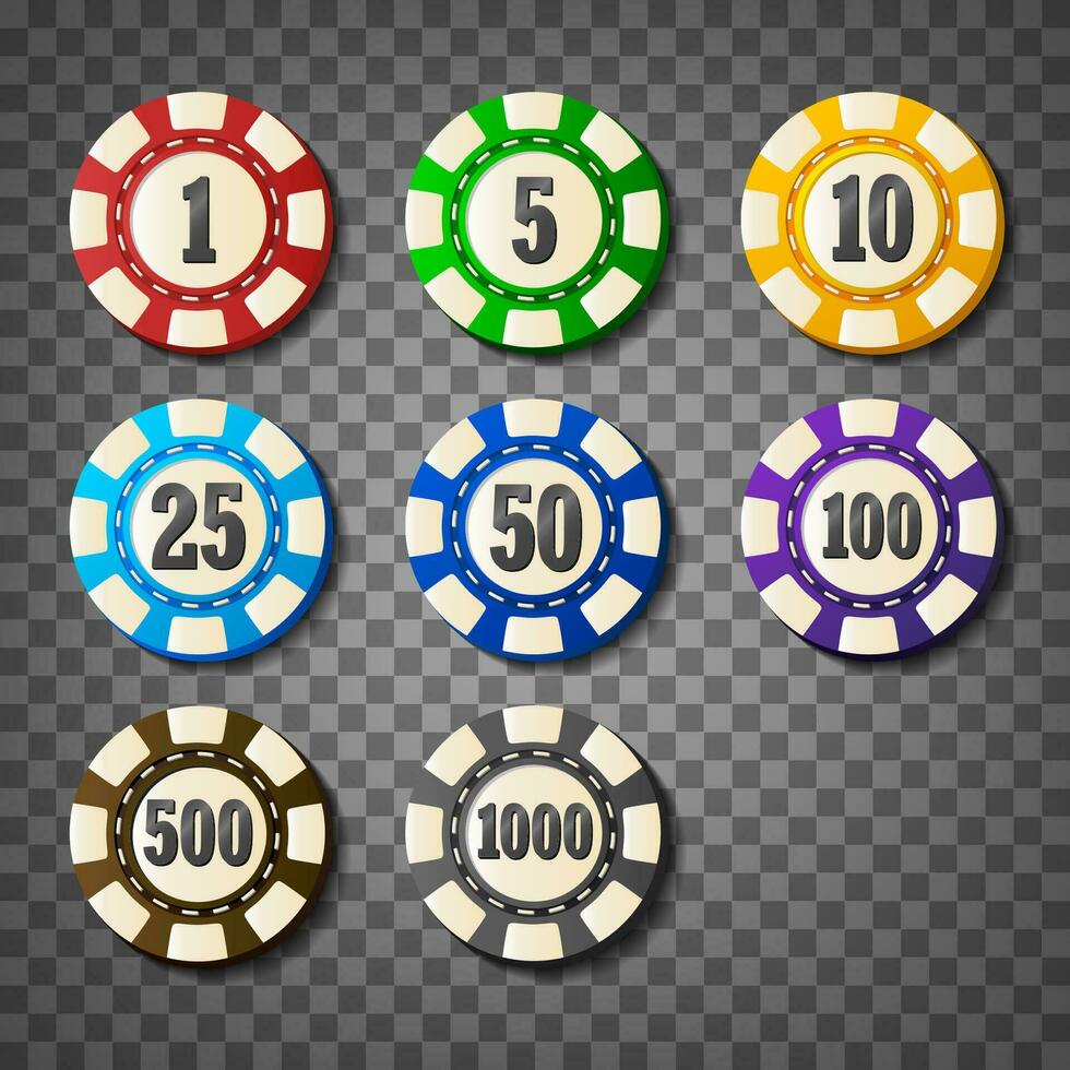 kleurrijk casino chips reeksen, vector illustratie