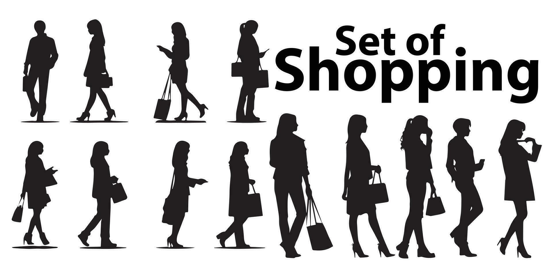 een reeks van silhouet boodschappen doen Mens en Dames vector