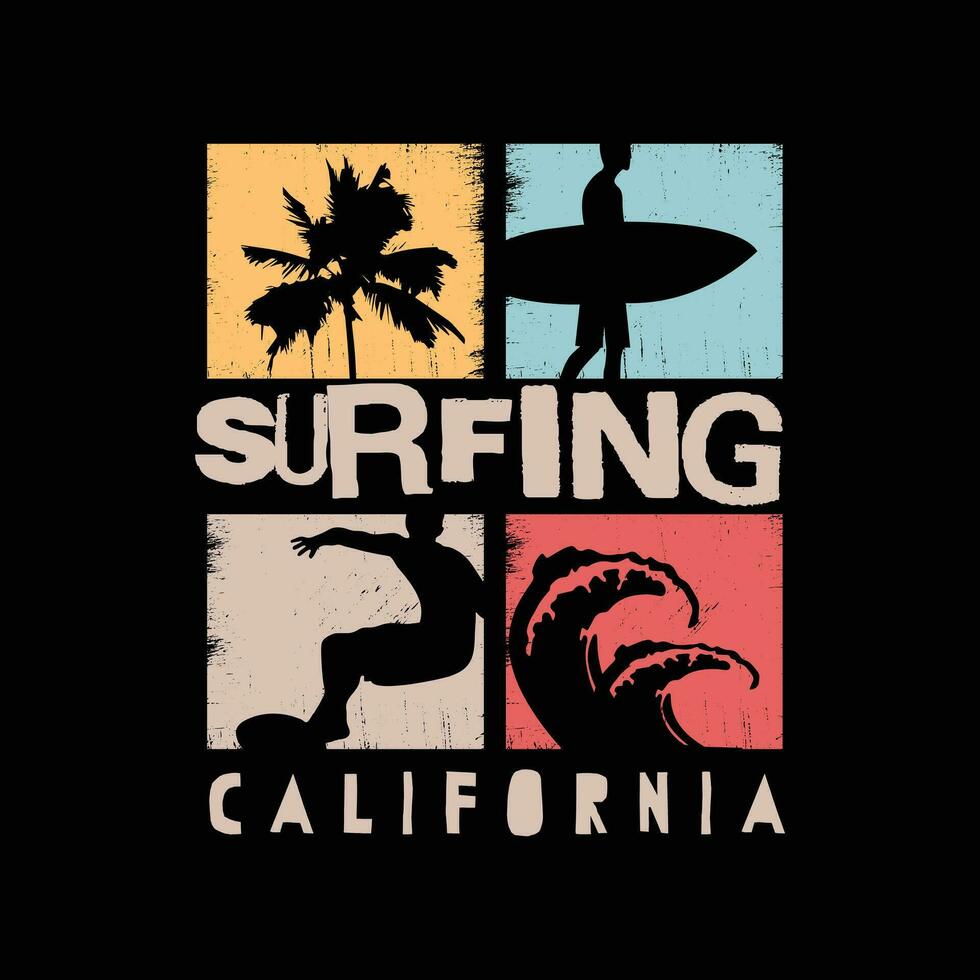 surfing Californië illustratie typografie voor t shirt, poster, logo, sticker, of kleding handelswaar. vector