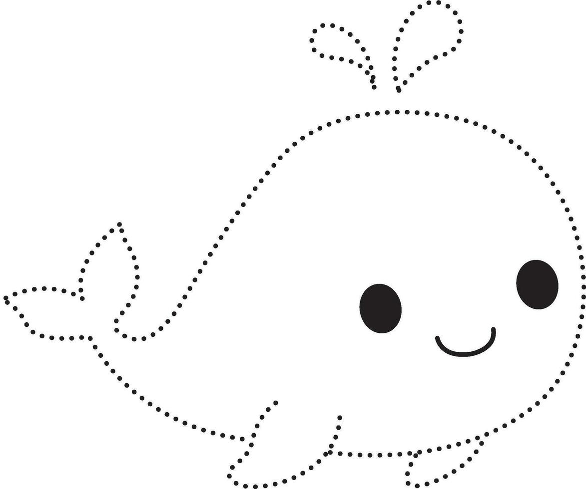 walvis aquatisch dier stippel lijn praktijk trek tekenfilm tekening kawaii anime kleur bladzijde schattig illustratie tekening klem kunst karakter chibi manga grappig vector