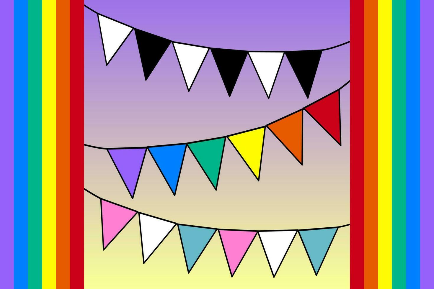 kleurrijk vlaggedoek banier slinger driehoek vlaggen opgehangen. vector