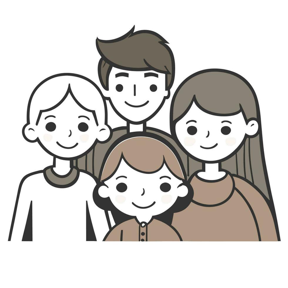 gelukkig familie vader, moeder en kind schattig hand- getrokken patroon vector illustratie ontwerp lijn tekening.