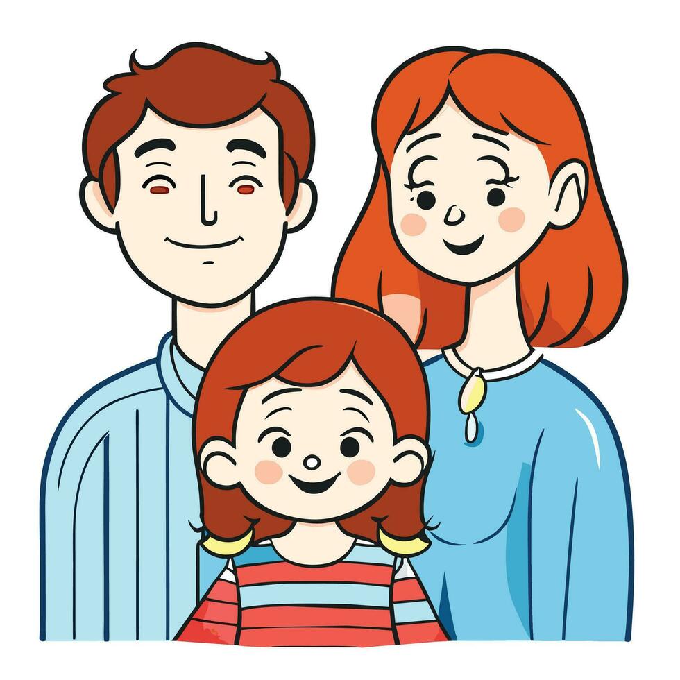 gelukkig familie vader, moeder en kind schattig hand- getrokken patroon vector illustratie ontwerp lijn tekening.