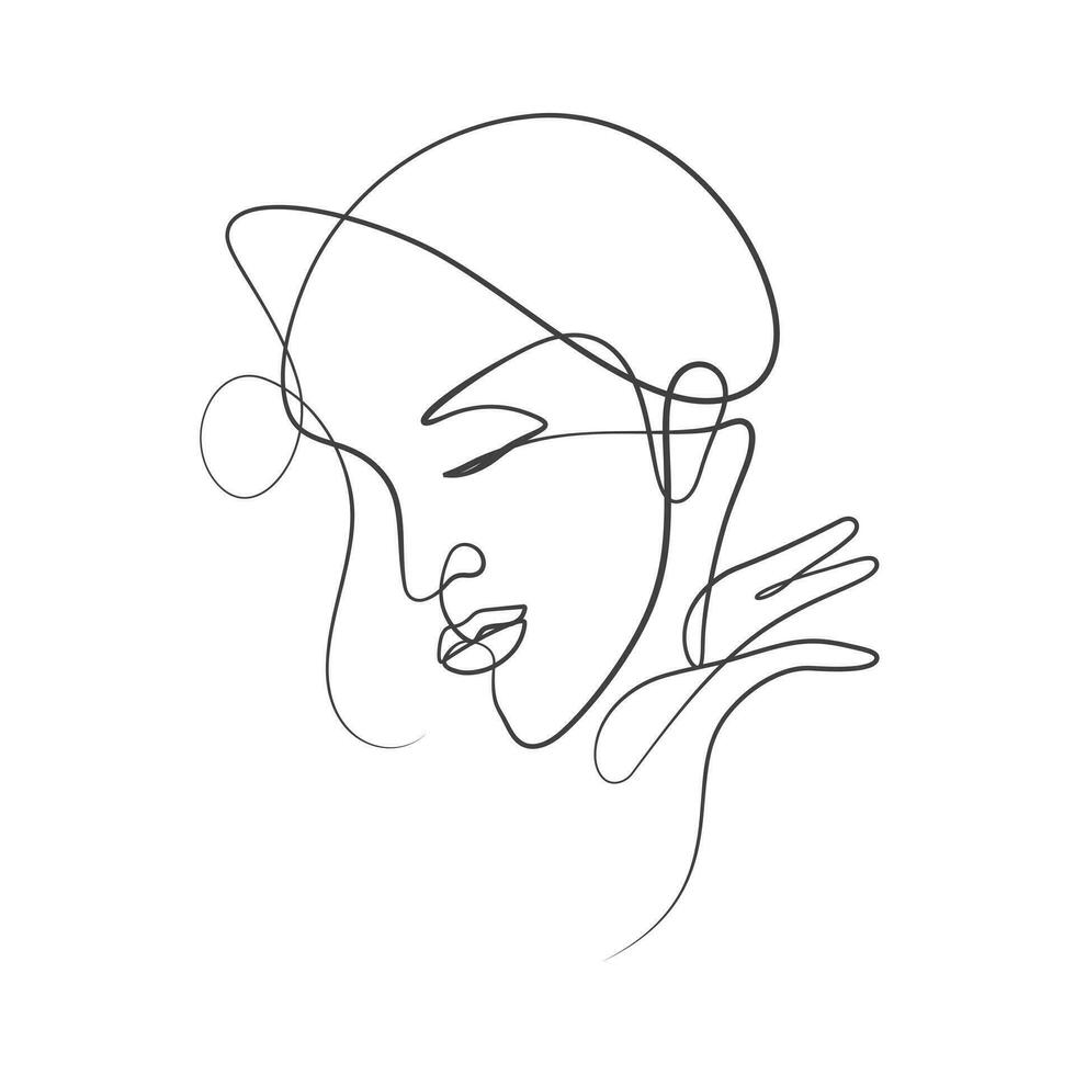kalligrafische lijn kunst van vrouw gezicht in doorlopend lijn tekening feminisme en schoonheid concept vector