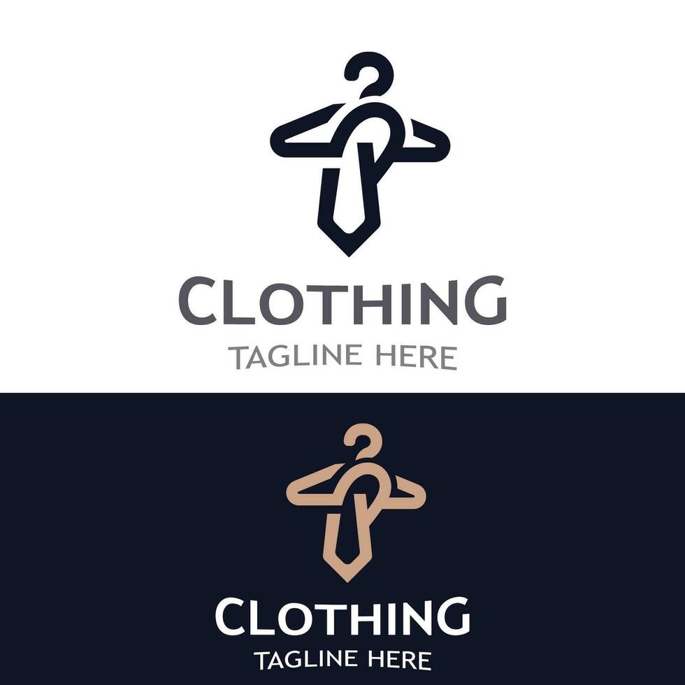 kleding en mode logo ontwerp hanger concept, creatief gemakkelijk mode winkel bedrijf mode vector