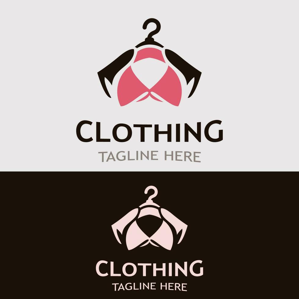 kleding en mode logo ontwerp hanger concept, creatief gemakkelijk mode winkel bedrijf mode vector