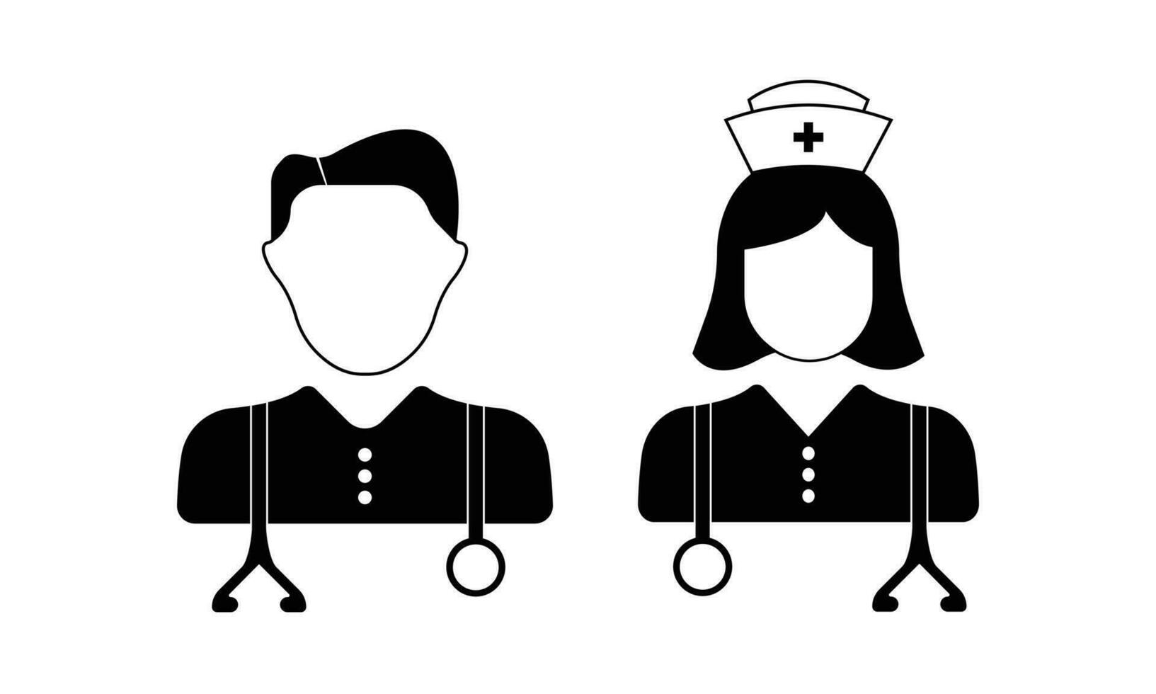 zwart en wit illustratie van dokter en verpleegster vector