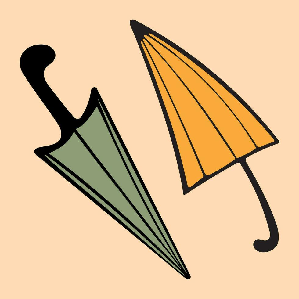 grafisch vector illustratie van een reeks van paraplu's Aan een oranje achtergrond.