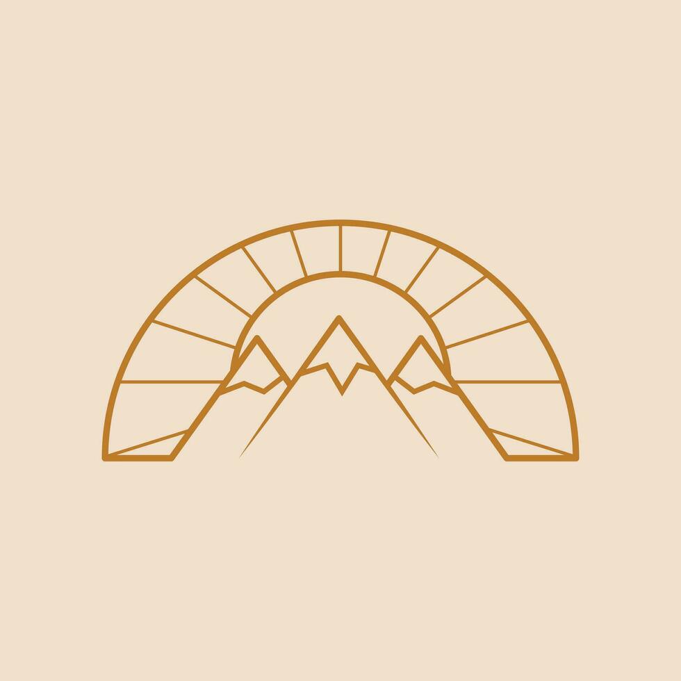 berg en zon Boheems vector logo ontwerp. meetkundig concept vlak icoon.