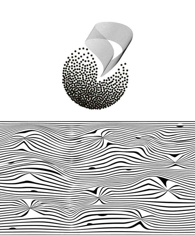 futuristische retro minimalistisch monochroom samenstelling met zon en golven met raar wireframes vector