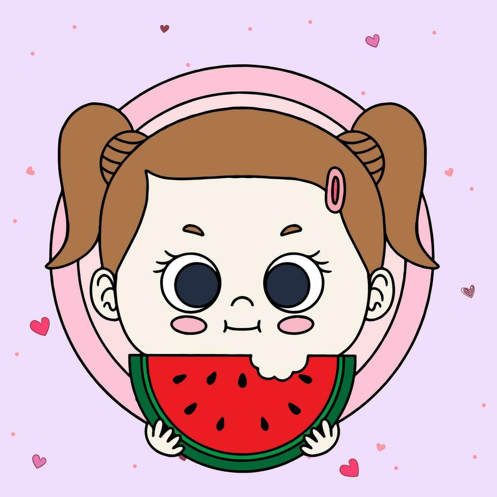 baby meisje tekenfilm aan het eten watermeloen vector