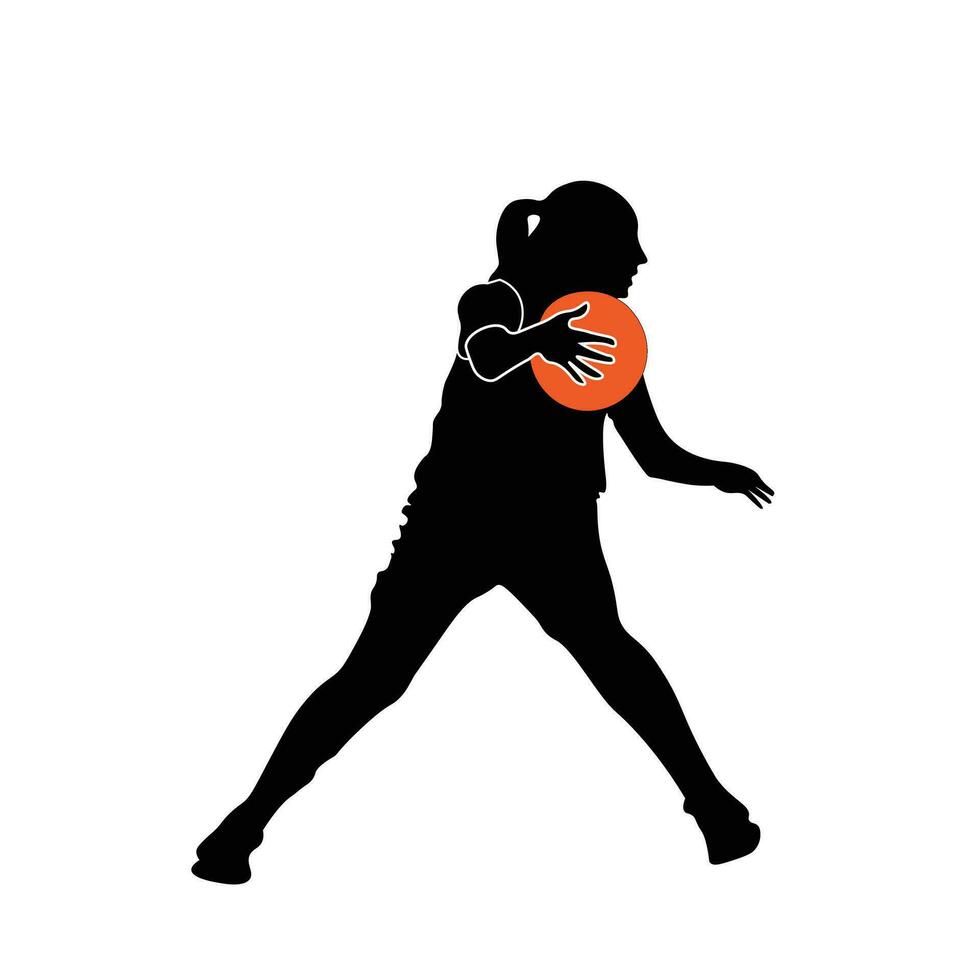 logo ontwerp vector illustratie. silhouet van vrouw basketbal atleet. geschikt voor logo, icoon, poster, t-shirt ontwerp, sticker, concept.