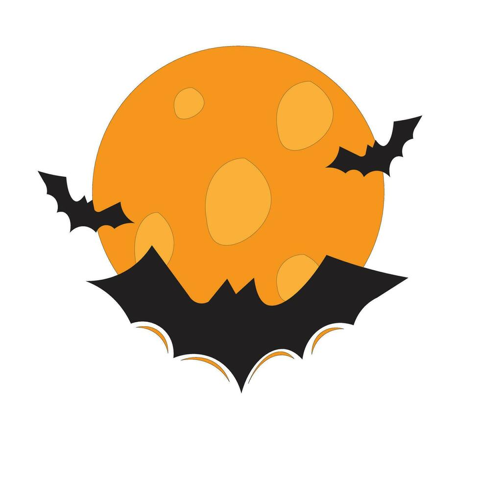 3d logo ontwerp vector illustratie. drie vleermuizen en maan Aan halloween nacht. silhouet stijl. geschikt voor affiches, groet kaarten, t-shirt ontwerpen, logo's, pictogrammen, bedrijven, halloween evenementen, promoties