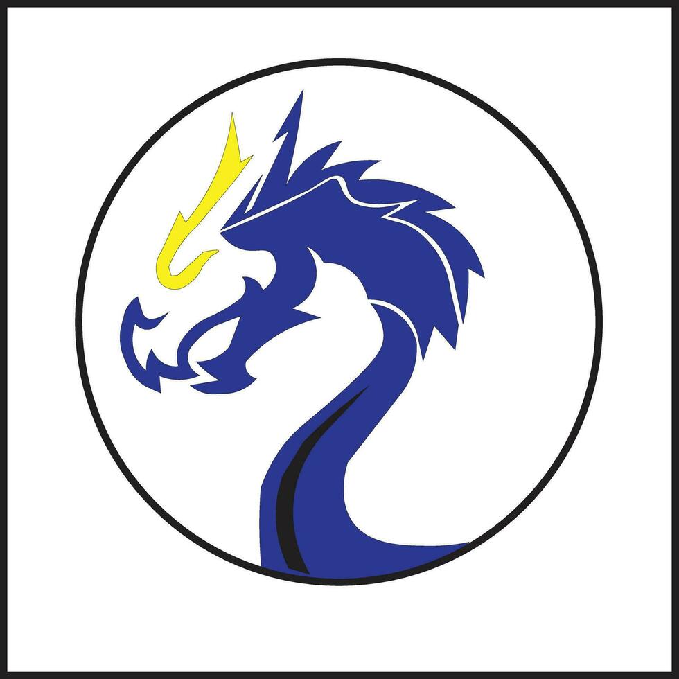 3d logo illustratie. draken in blauw, geel, en zwart. met een cirkel embleem. geschikt voor logo's, pictogrammen, t-shirt ontwerpen, en posters vector