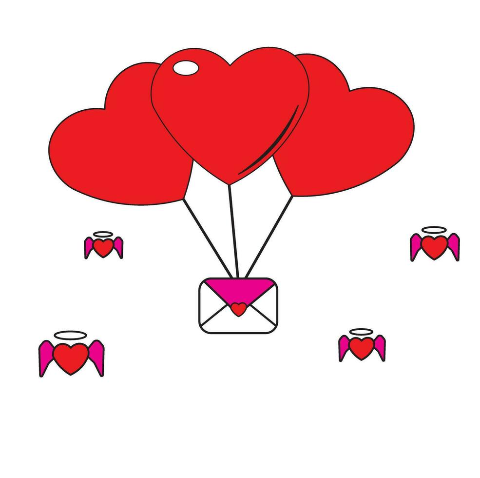 liefde envelop illustratie vector ontwerp met liefde lucht ballon. geschikt voor Valentijnsdag dag, logo, icoon, groet kaart, website, t-shirt ontwerp, sticker, poster, advertentie, concept.