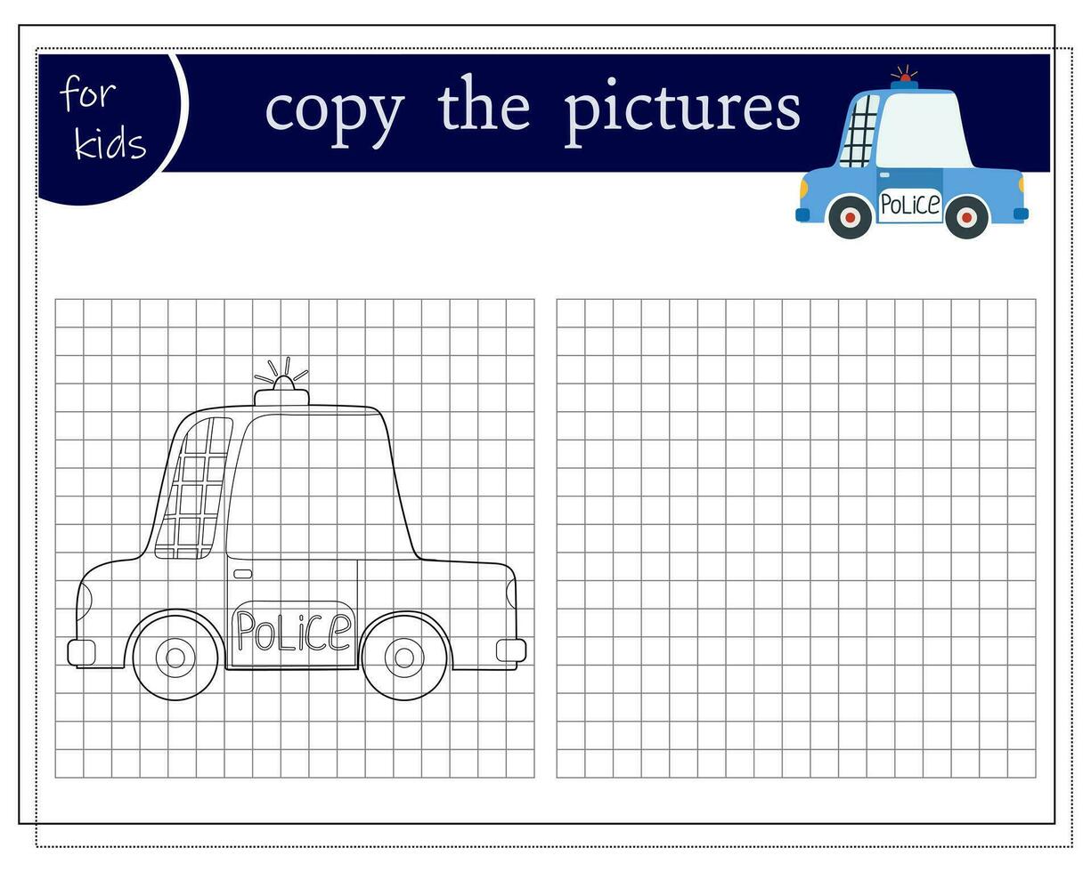 kopiëren een afbeelding, een leerzaam spel voor kinderen, een tekenfilm auto, een cabriolet. vector illustratie Aan een wit achtergrond