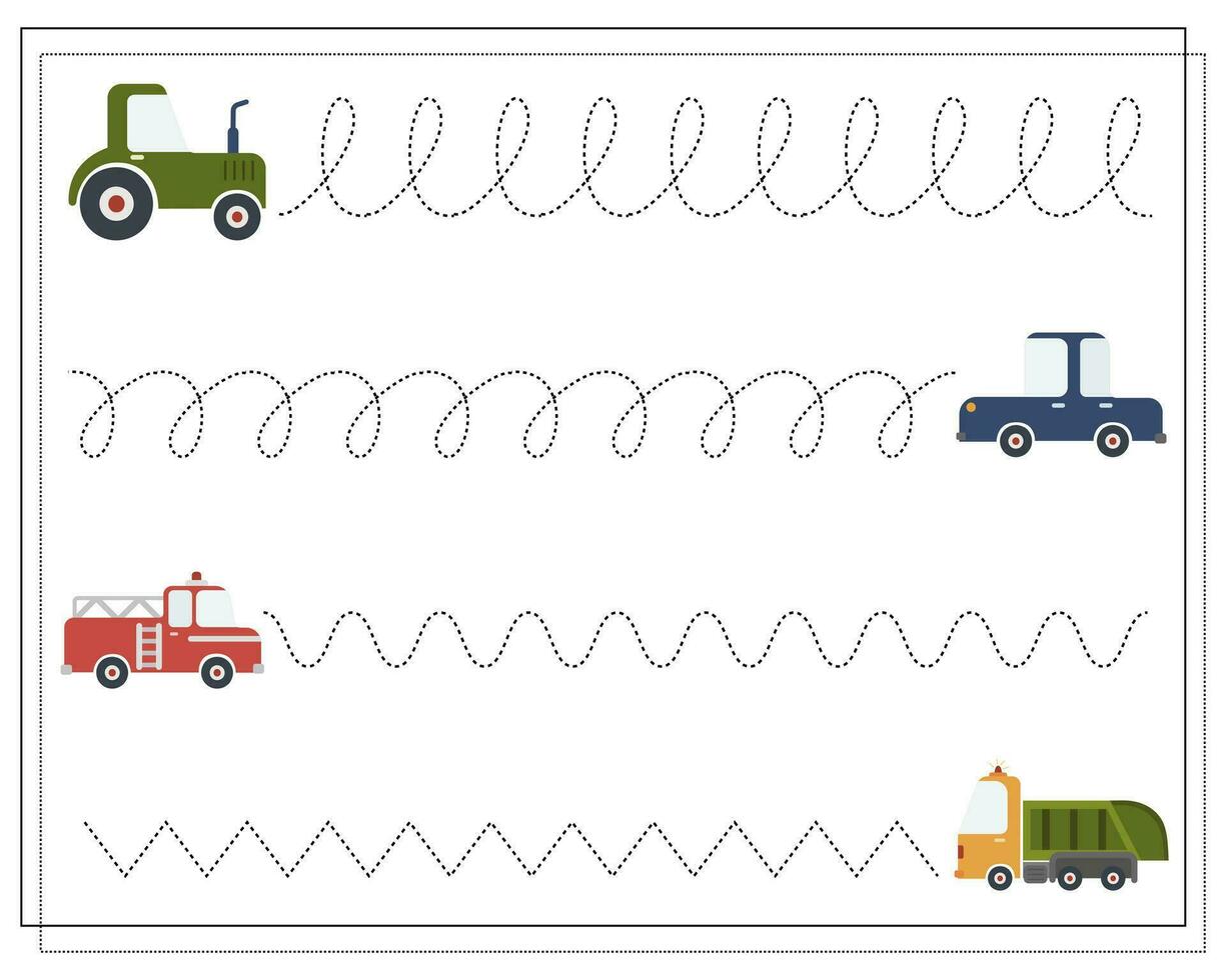 handschrift opleiding, leerzaam spel voor kinderen, tekenfilm auto's. vector