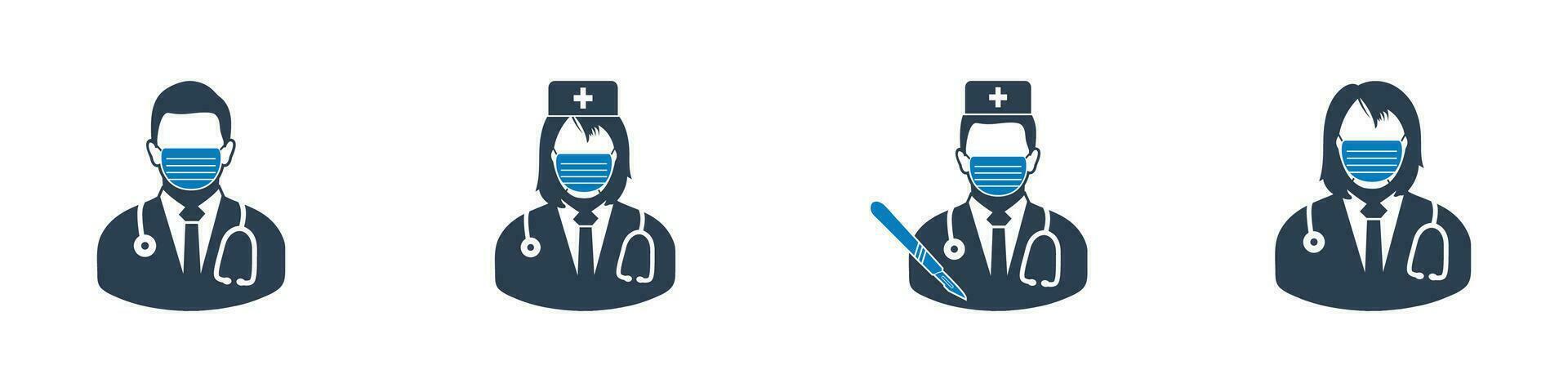 medisch chirurg icoon set. verzameling van mannelijk, vrouw, dokter, chirurgie hoofdhuid, masker en meer pictogrammen. bewerkbare vlak vector illustratie.