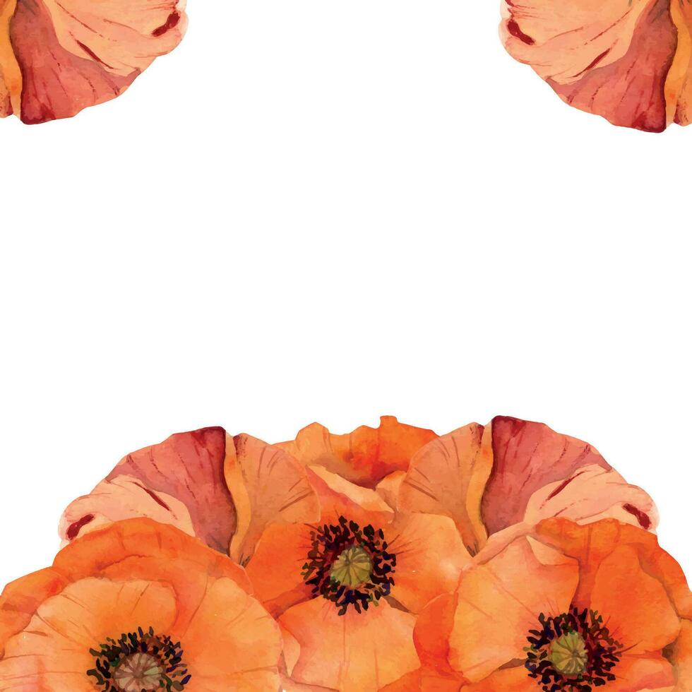 waterverf cirkel kader arrangement met hand- getrokken zomer helder rood papaver bloemen. geïsoleerd Aan wit achtergrond. ontwerp voor uitnodigingen, bruiloft, liefde of groet kaarten, papier, afdrukken, textiel vector