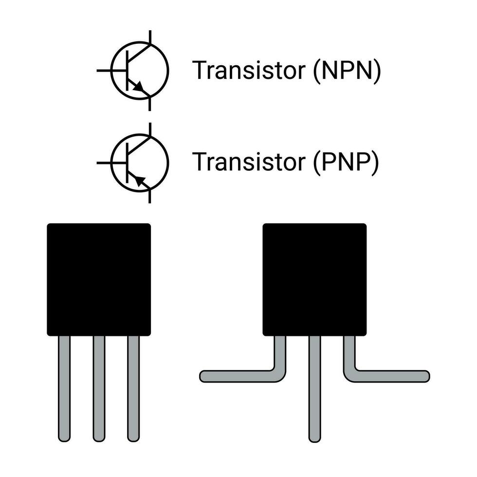 transistor en symbool. npn en pnp transistoren. vector