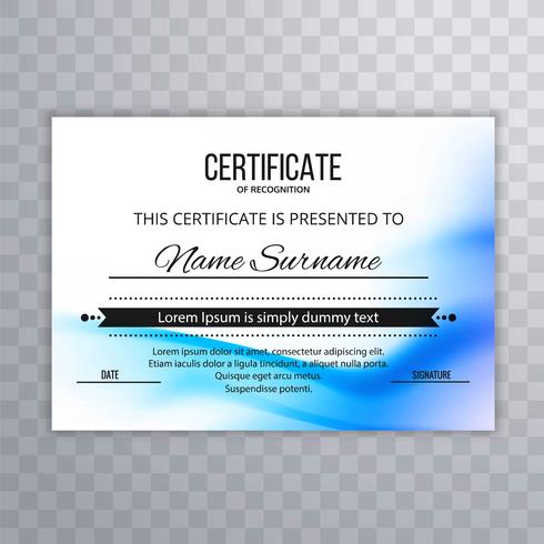 Abstract blauw het ontwerp van het golfcertificaatmalplaatje vector