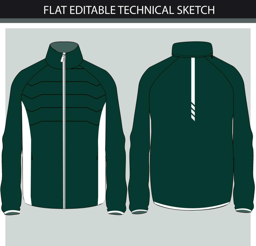 een jasje kleurblok vlak schetsen met een scherm ontwerp sjabloon technisch tekening mock-up winter slijtage vector