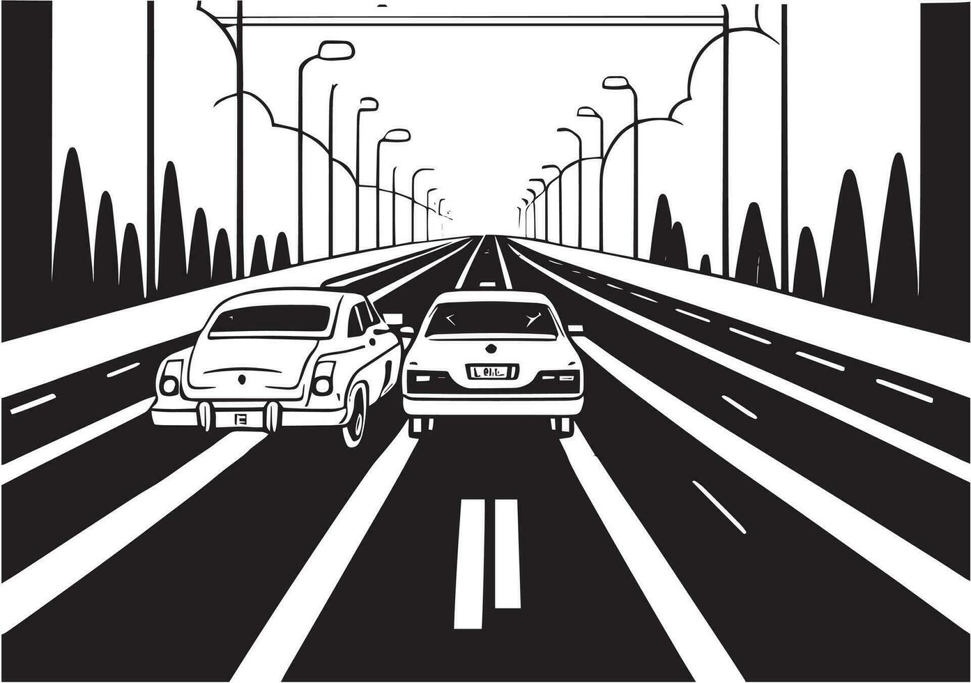 auto Aan de snelweg vector silhouet illustratie