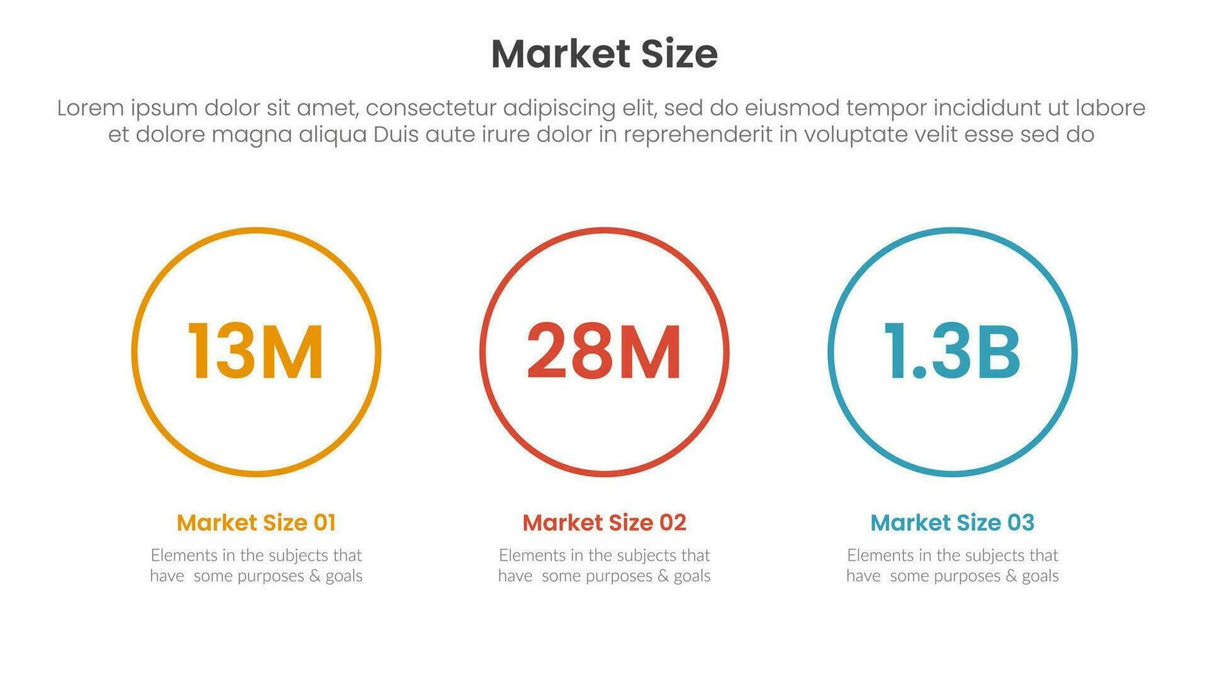 markt grootte of grootte van verkoop infographic 3 punt stadium sjabloon met aantal in groot cirkel voor glijbaan presentatie vector