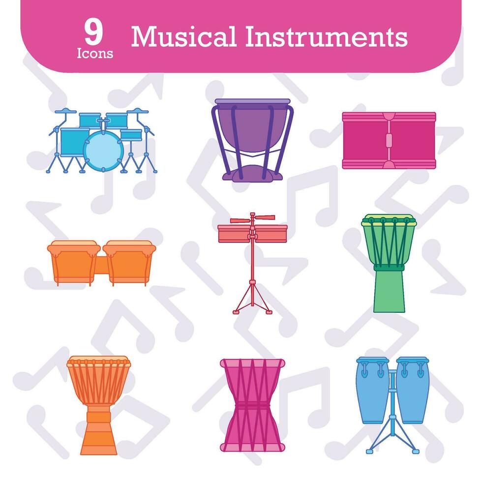 reeks van gekleurde musical instrumenten pictogrammen vector