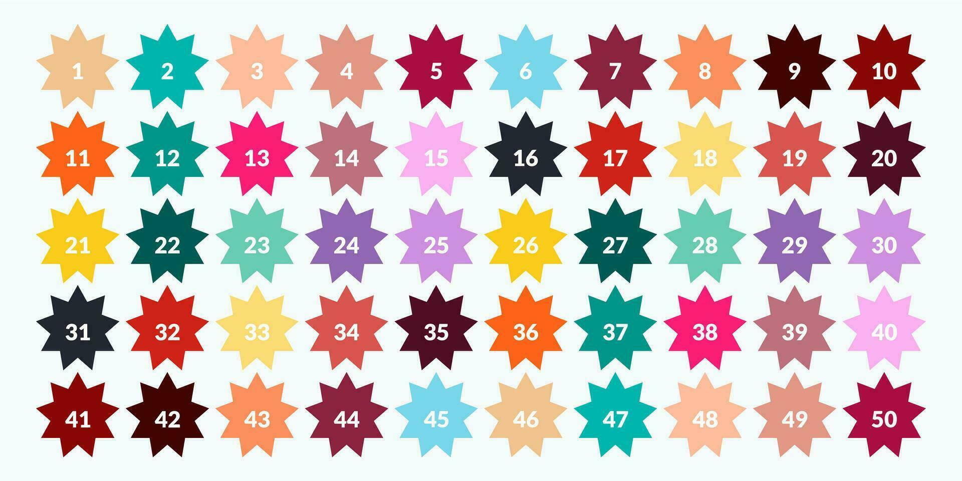 getallen een door vijftig met kleurrijk bubbels vector