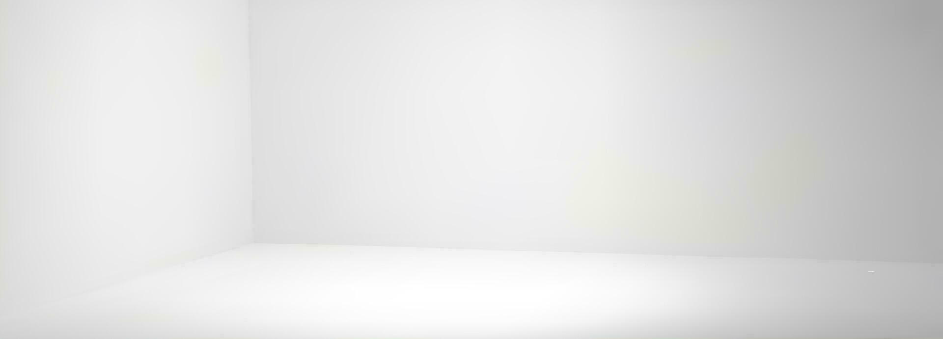 leeg wit hoek kamer met muur in studio 3d vector achtergrond. schoon interieur perspectief visie hal mockup voor presentatie of tentoonstelling illustratie. realistisch foto schieten Oppervlakte met licht