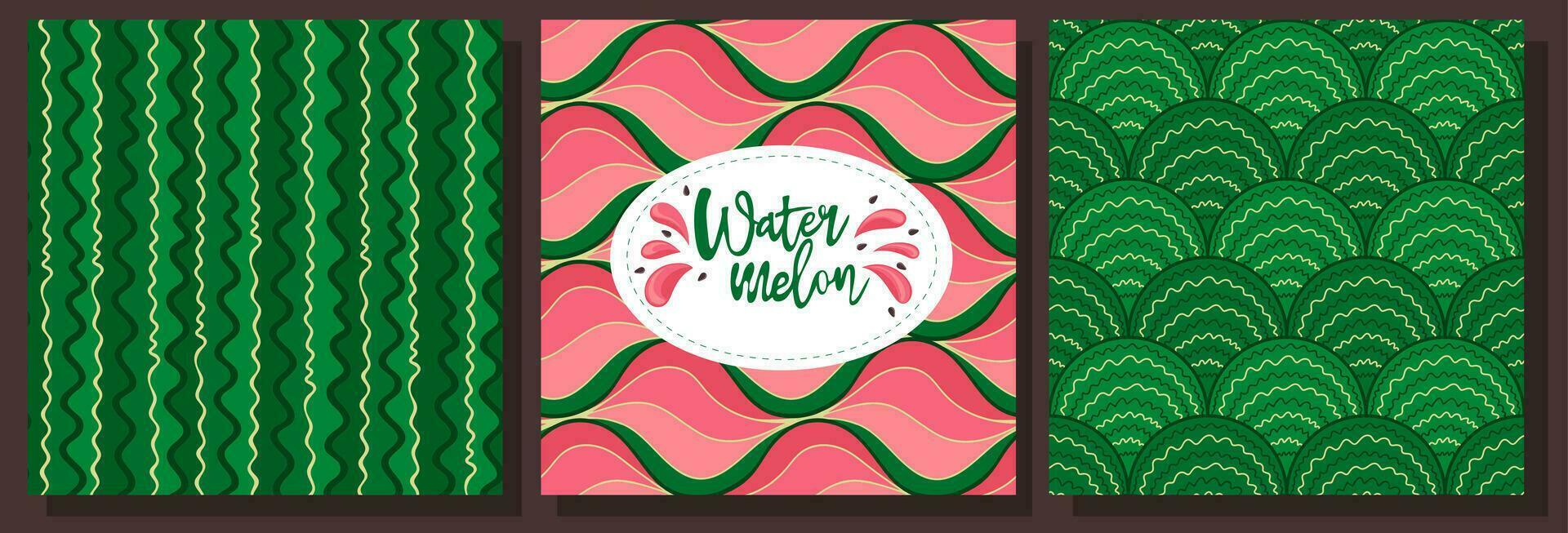 watermeloen patronen met groen gestreept Pel en rood pulp met zwart zaden. fruit sjabloon voor zomer banier, poster of kaart vector