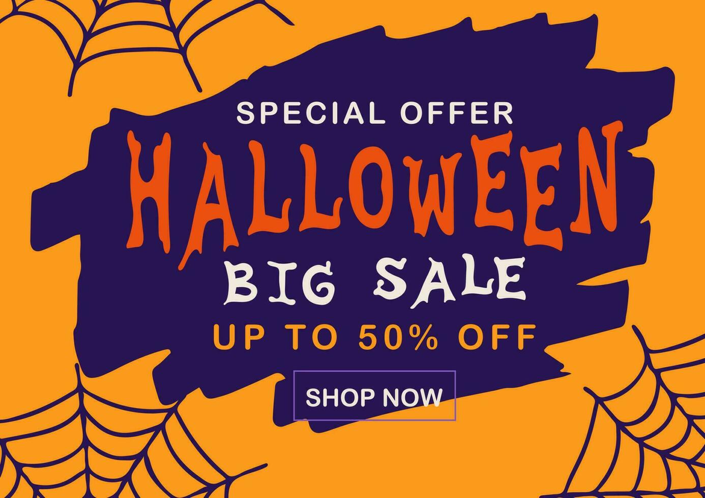 gelukkig halloween uitverkoop spandoek. halloween vakantie uitverkoop sjabloon met belettering en spin web vector