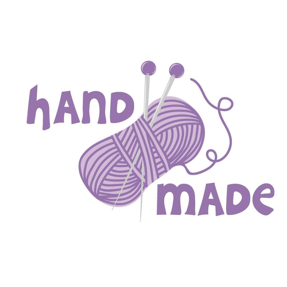 hand- gemaakt. hand- geschreven tekst met wol rollen garen en naalden. vrouw hobby vector