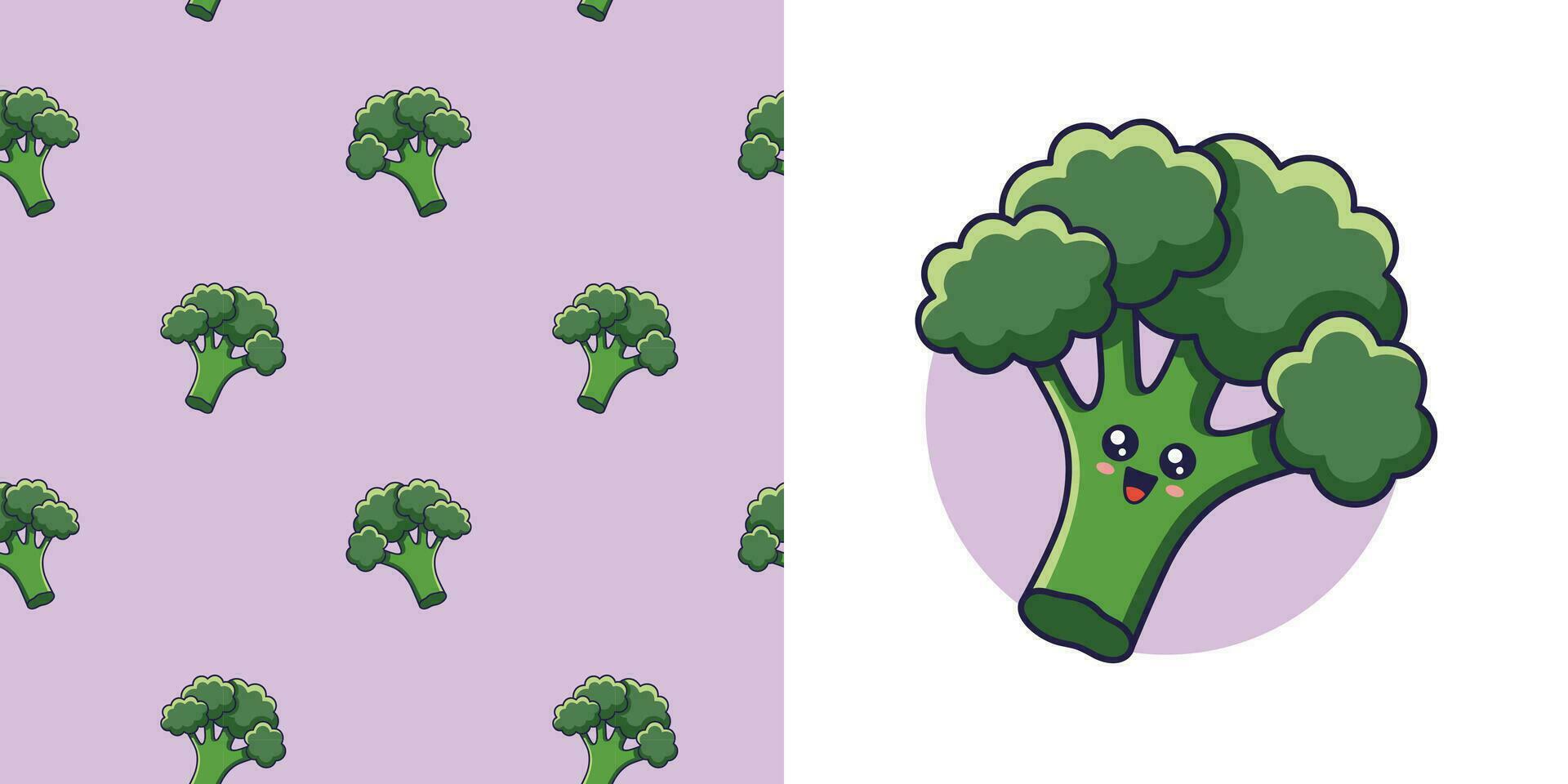 hand- getrokken broccoli kool in tekening stijl voor ontwerpen baby kleren. ansichtkaart met broccoli en naadloos patroon. kinderen ontwerp structuur voor pyjama. vector illustratie.