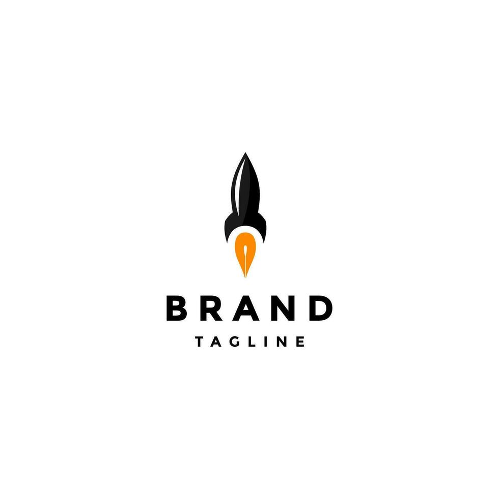 raket icoon met vlam vormig pen tip logo ontwerp. creatief raket pen logo ontwerp. vector