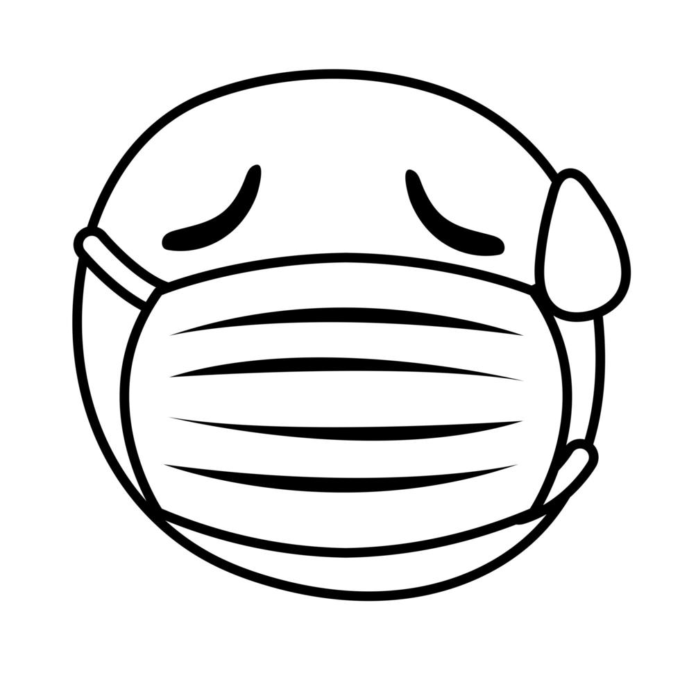 emoji met medisch masker zweten lijnstijl vector