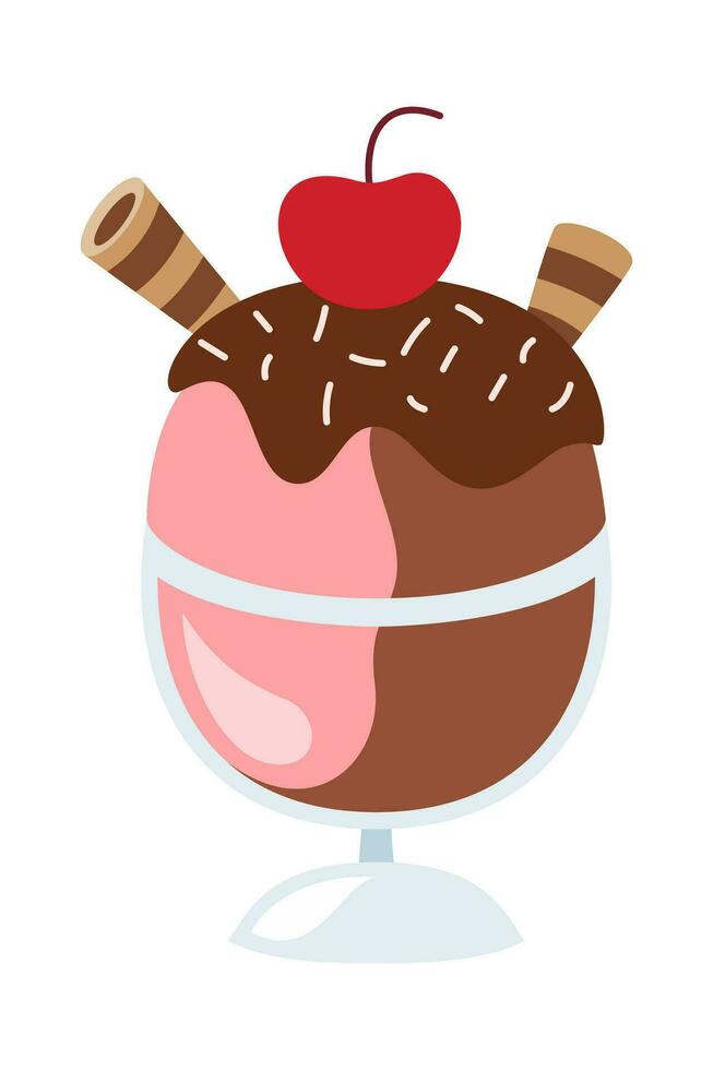 ijs crèmes vlak illustratie, zoet smakelijk toetjes, ijs room wafel kegels, ijslollys met verschillend toppings tekenfilm vector illustratie