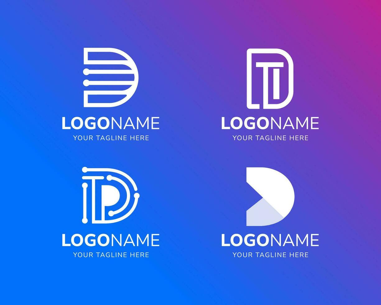 vector reeks van brief d digitaal technologie met futuristische kleur icoon logo ontwerp sjabloon