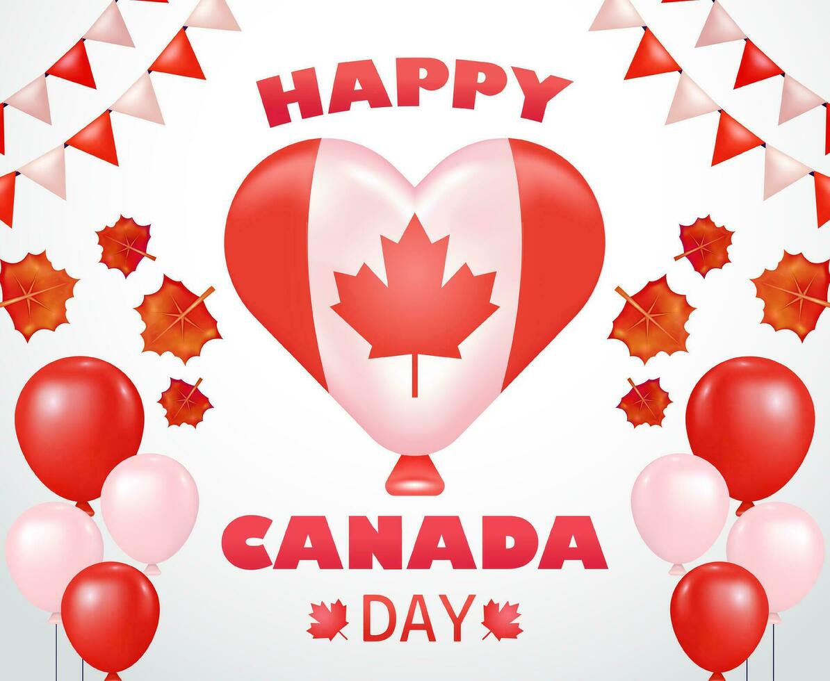 gelukkig Canada dag, 3d vector illustratie van een Canadees vlag liefde ballon, met esdoorn- blad element. perfect voor onafhankelijkheid dag